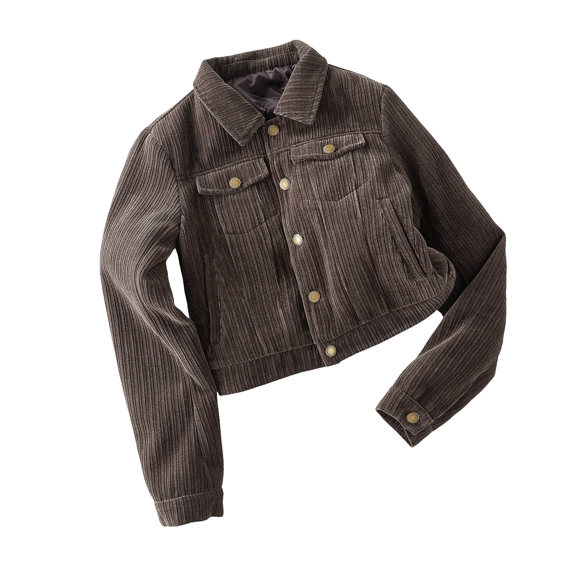 Focus Storm American Retro Spicy Girl Lapel Maillard Coffee Jacket Women's Slimming Short Coat R7056# - Focus Storm