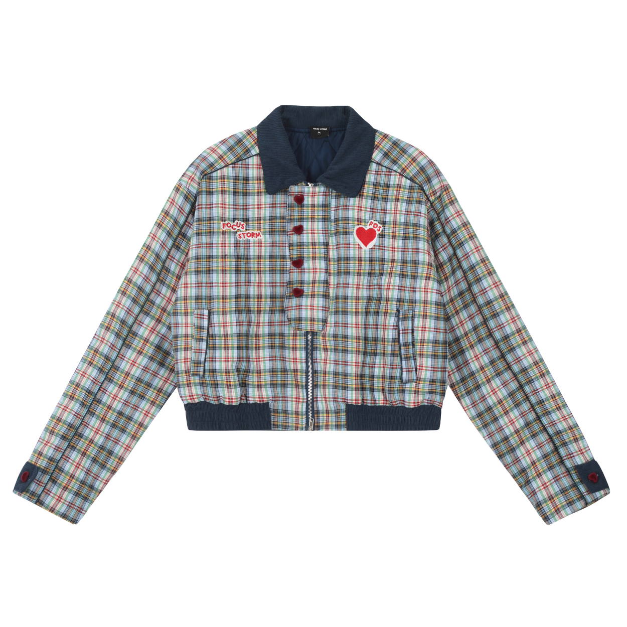 Focus Storm American Vintage Heart Plaid Embroidered Fashion Short Jacket 75501# zx - Focus Storm