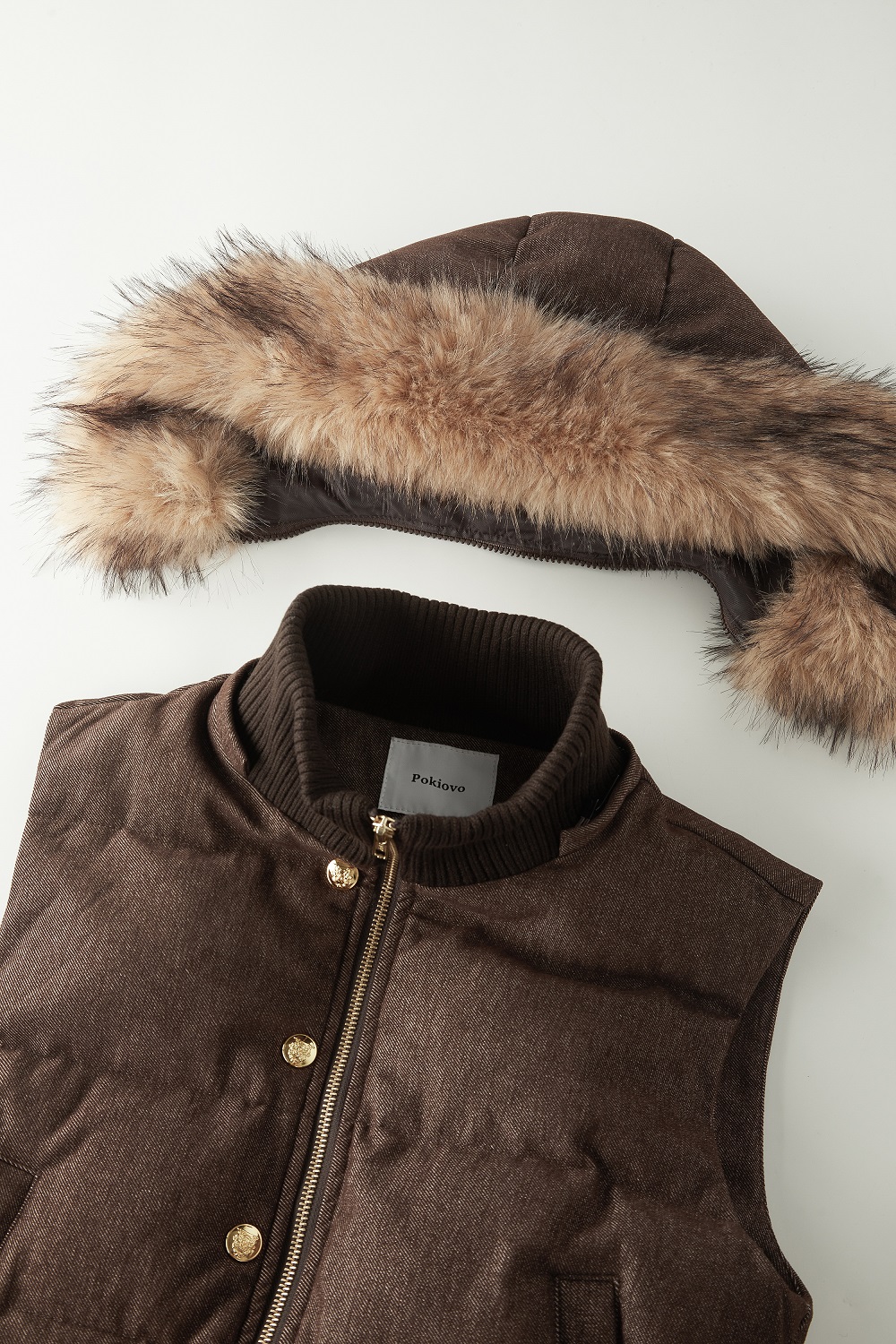 Focus Storm American Design Fur Collar Padded Winter Casual Versatile Warm Vest (with Detachable Faux Fur) R7088# zx - Focus Storm