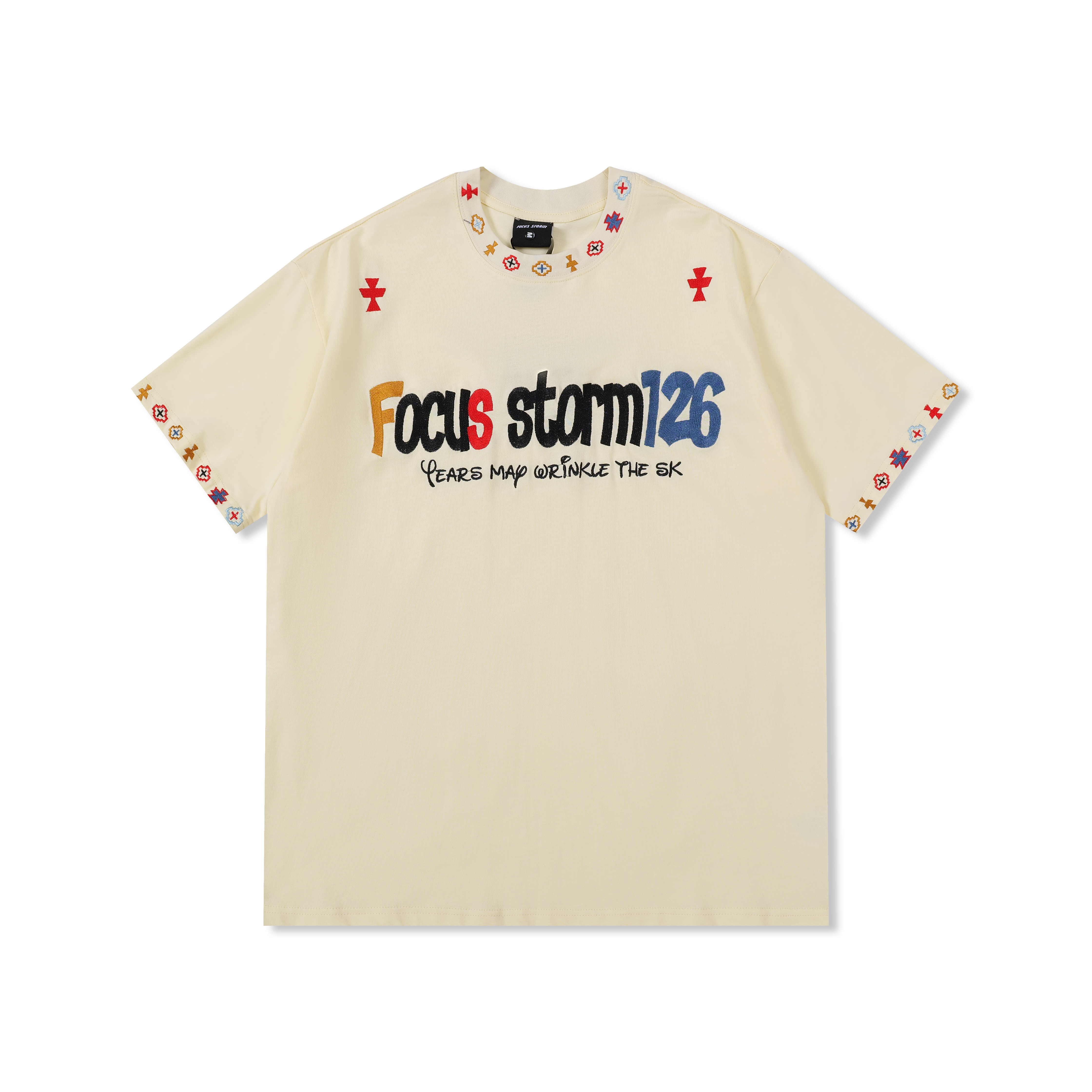 Focus Storm American High Street Colorful Letter Embroidered Short-Sleeved T-Shirt Unisex Summer Couple's Loose Fit Half-Sleeved Top 7501# zx - Focus Storm