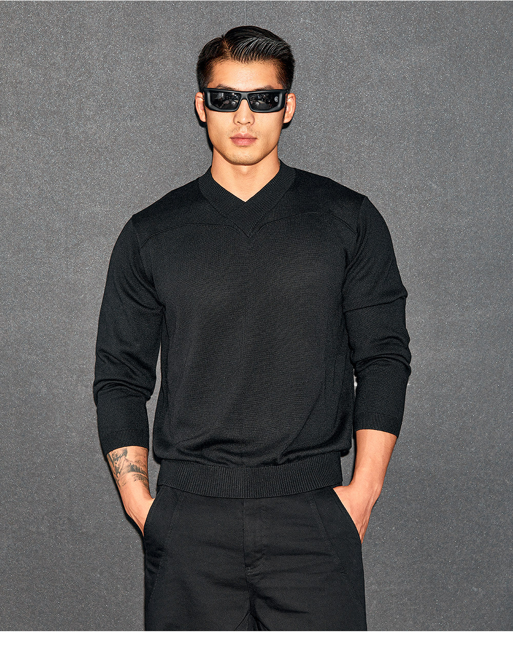 2026 Early Spring! Focus Storm Minimalist V-Neck Long Sleeve Knitted Men's Pullover Trendy Casual Knitwear (contains 6% wool) 69998# zx - Focus Storm