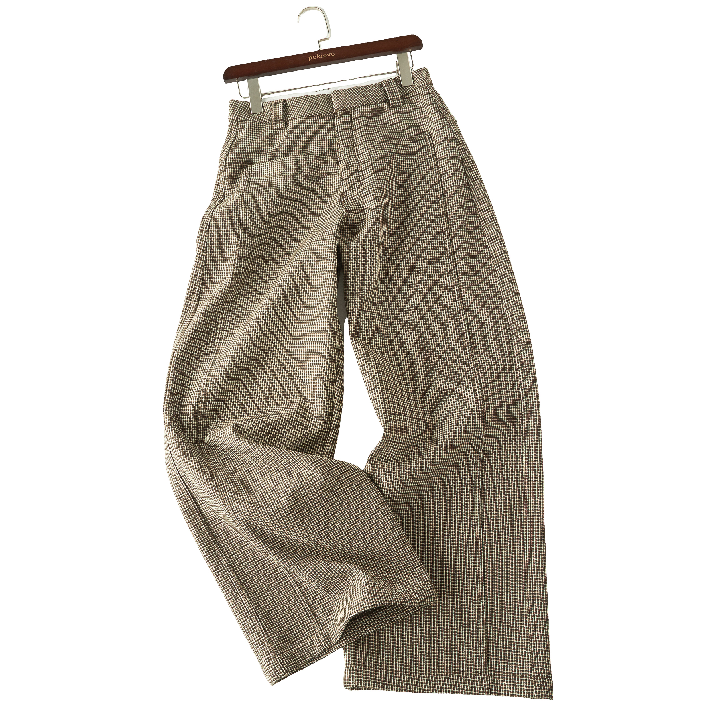 Focus Storm American Retro Wide-Leg Houndstooth Women's Trousers 2025 Winter Fleece-Lined Straight Floor-Sweeping Trousers R5052# zx - Focus Storm