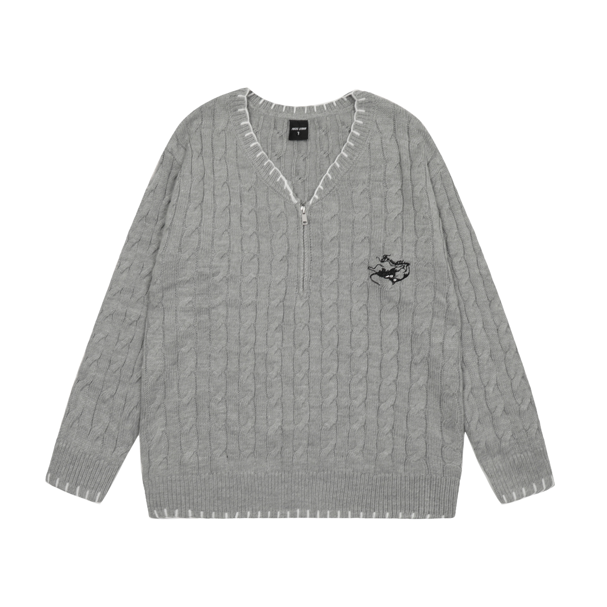 Focus Storm Preppy Style Embroidered Loose V-Neck Warm Sweater 61023# zx - Focus Storm