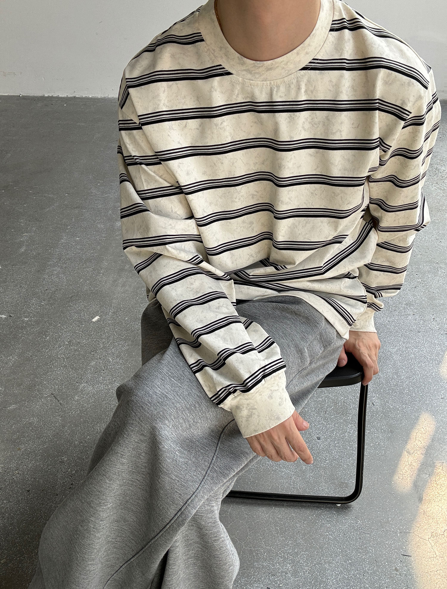 Early Spring 2026! Focus Storm Tie-Dye Distressed Striped Oversized Round Neck Loose Casual Long Sleeve T-Shirt 88023# zx - Focus Storm