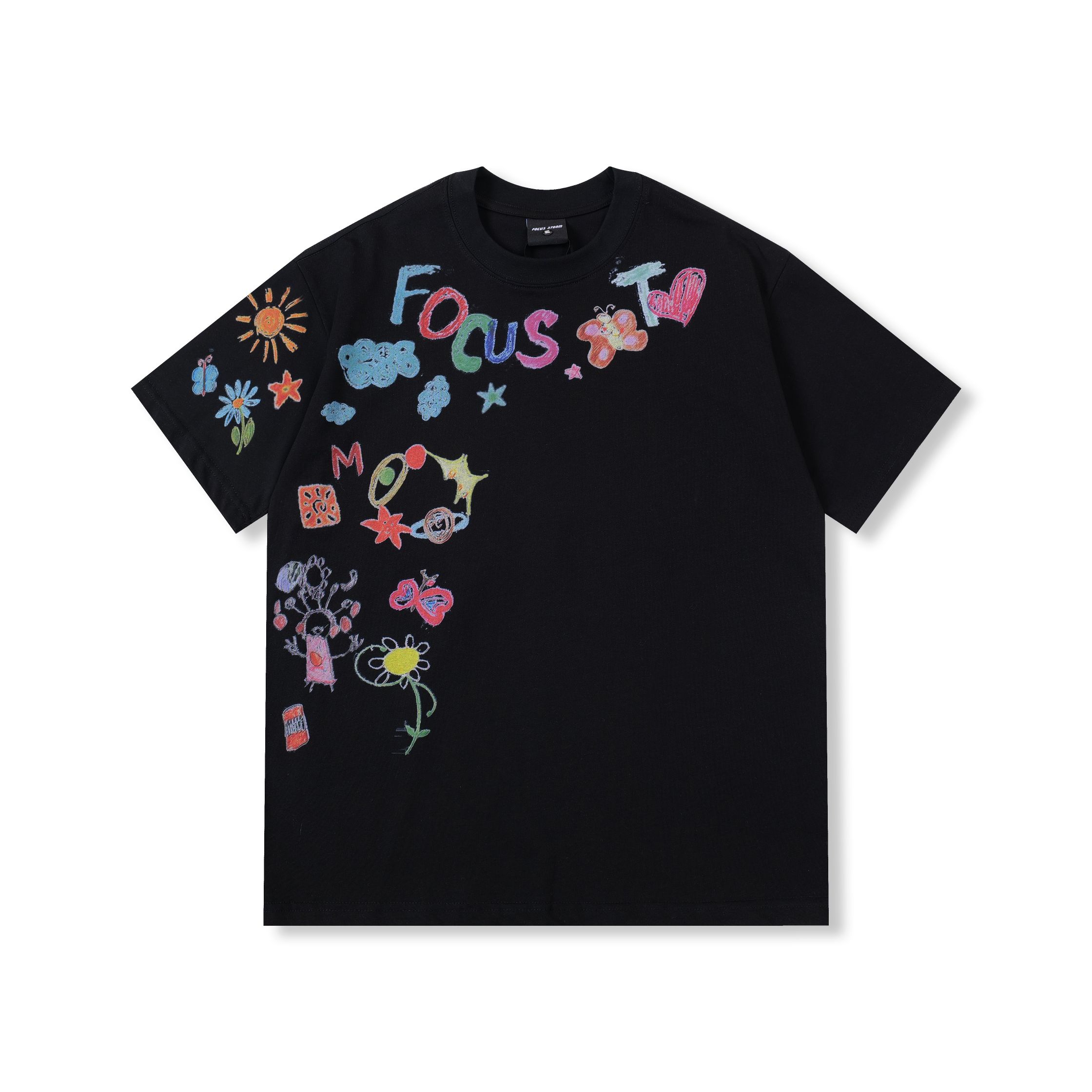 Focus Storm American Street Graffiti Print Loose Summer Creative Casual Round Neck Versatile Short Sleeve T-Shirt 97523# zx - Focus Storm