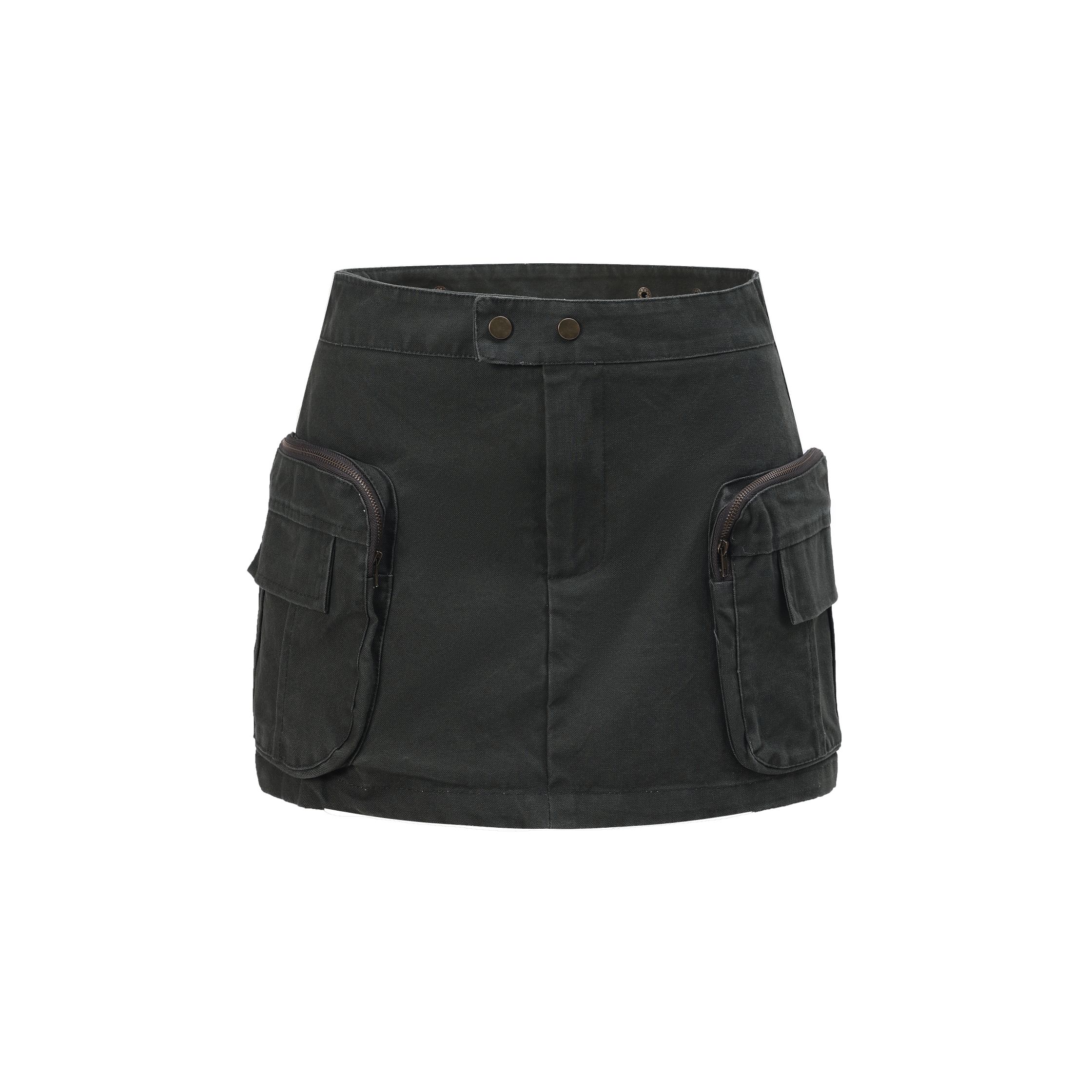 Focus Storm American Cargo Skirt Women 2025 Summer High Waist Spicy Girl Large Pocket Denim Skirt 91055# zx - Focus Storm